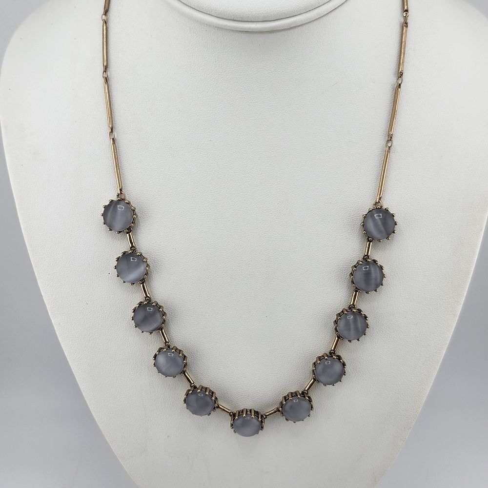 Vintage Loft Gold‎ Tone Gray Cats Eye Necklace Moonglow